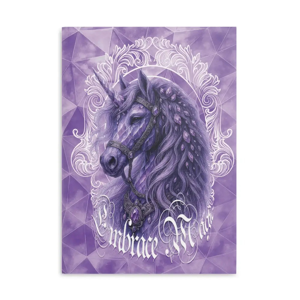 Purple unicorn art print on Arcane Aegis Embrace Magic Amethyst Armor Hardcover Journal