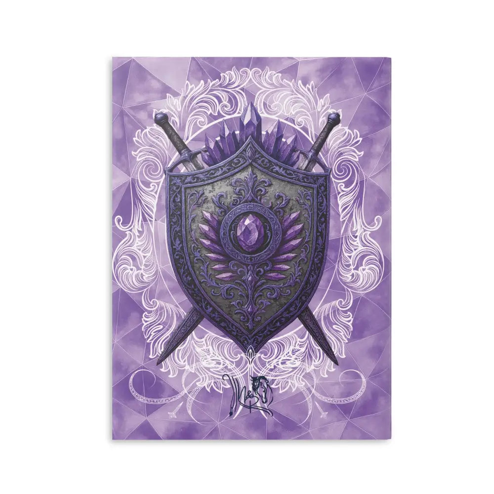 Purple shield with swords and crystals on Arcane Aegis Embrace Magic Amethyst Armor Journal
