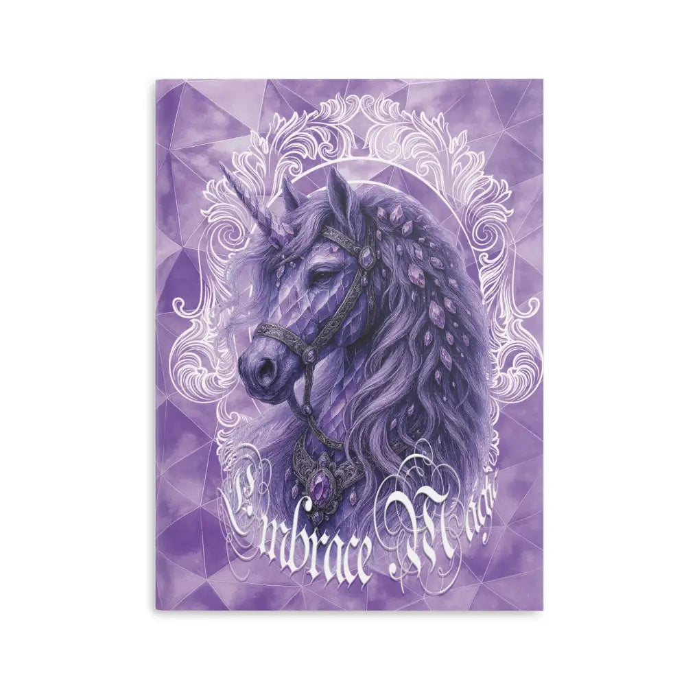 Purple unicorn art print on the Arcane Aegis Embrace Magic Amethyst Armor Hardcover Journal