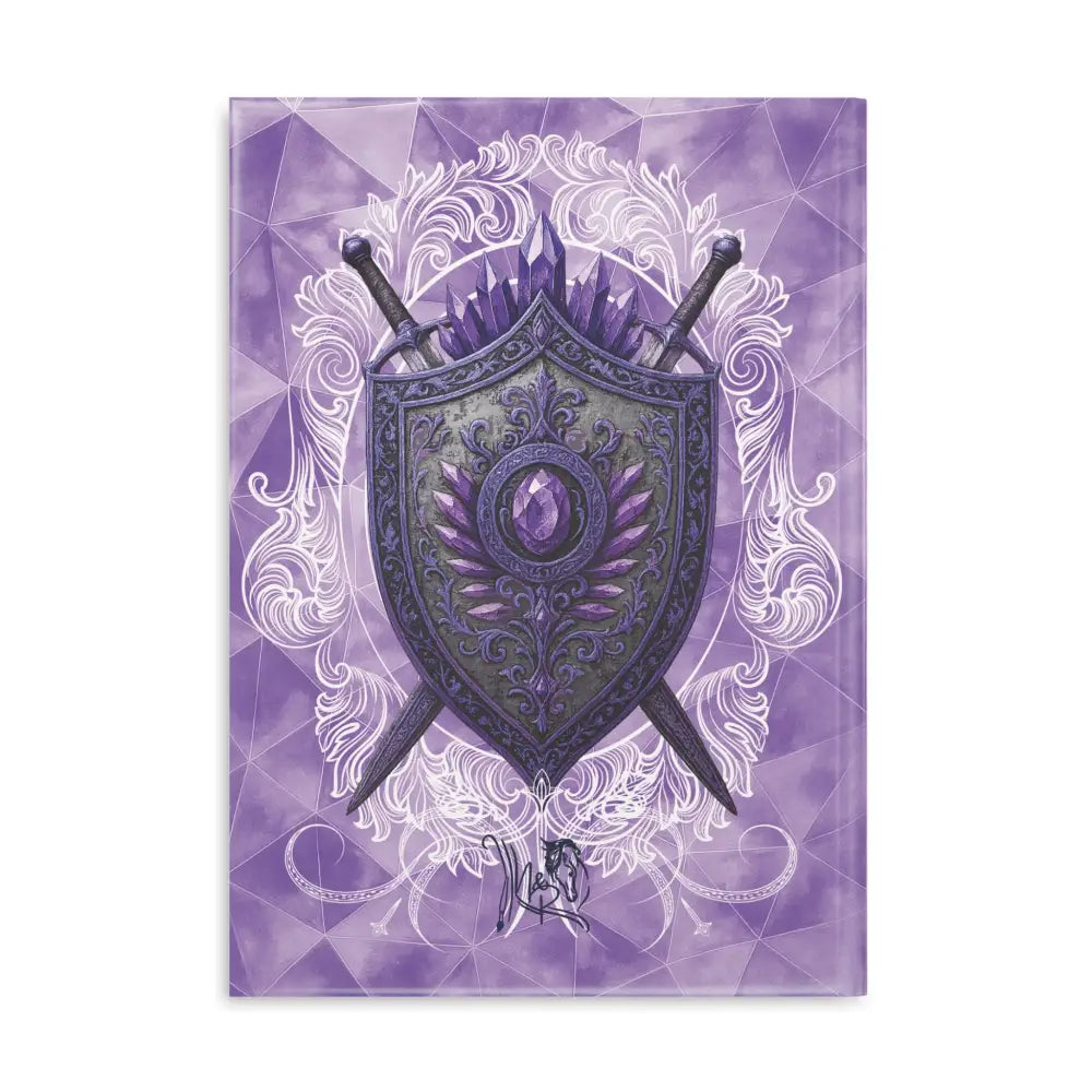 Purple shield with crossed swords on the Arcane Aegis Embrace Magic Amethyst Armor Journal