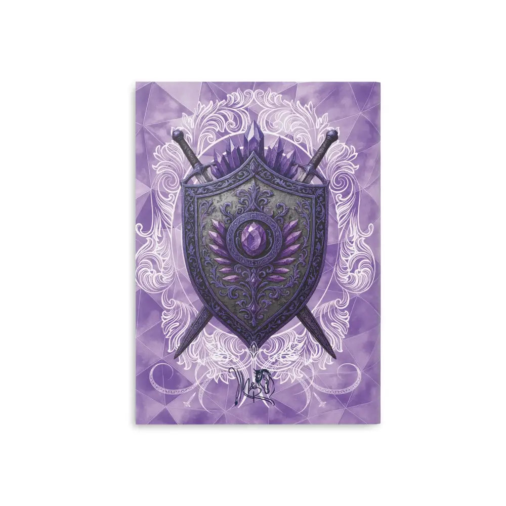 Purple shield with swords on Arcane Aegis Embrace Magic Amethyst Armor Hardcover Journal
