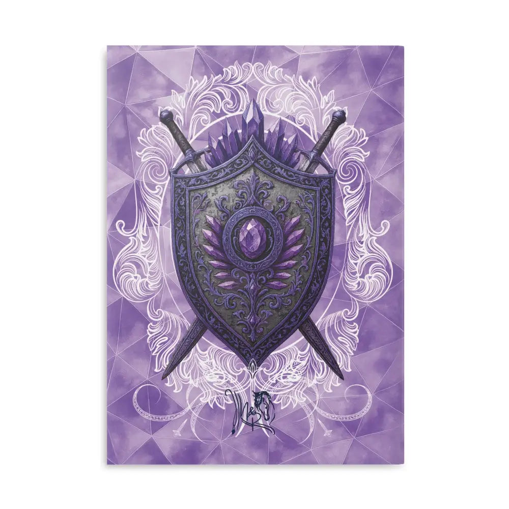 Purple shield with crossed swords on Arcane Aegis Embrace Magic Amethyst Armor Journal