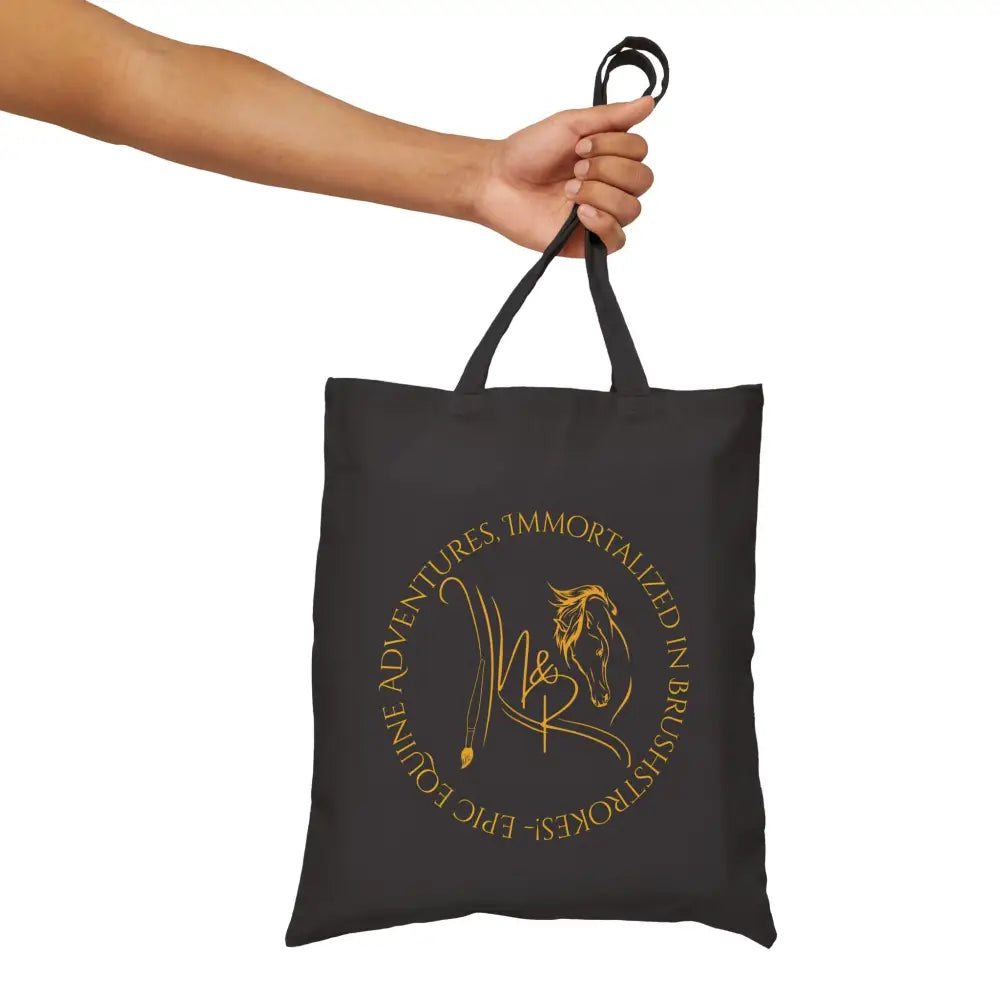 Black tote bag with Nadine & Ripley horse logo on canvas material