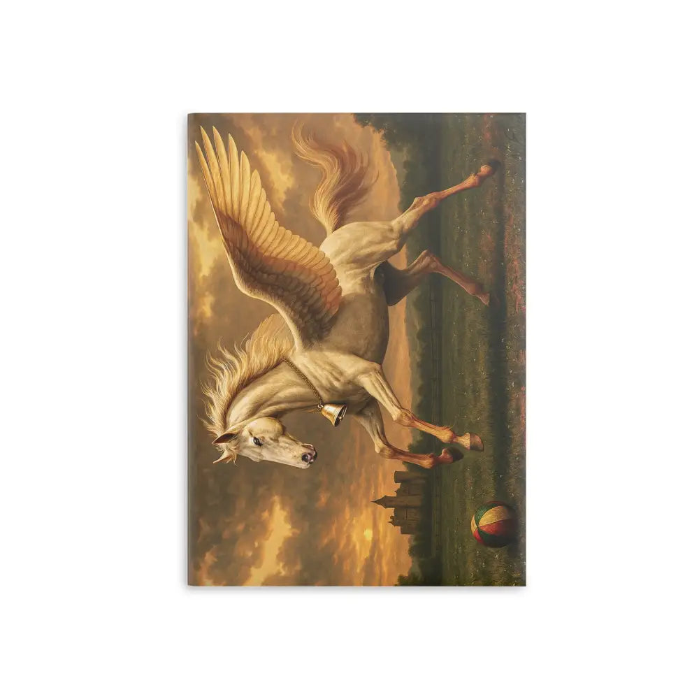 Pegasus playing with a ball on Cervantes The Youngling’s Dawn Hardcover Notebook winged horse design