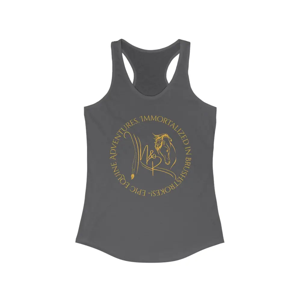 Gray racerback tank top with Circle LOGO for Epic Equine Adventures women’s apparel