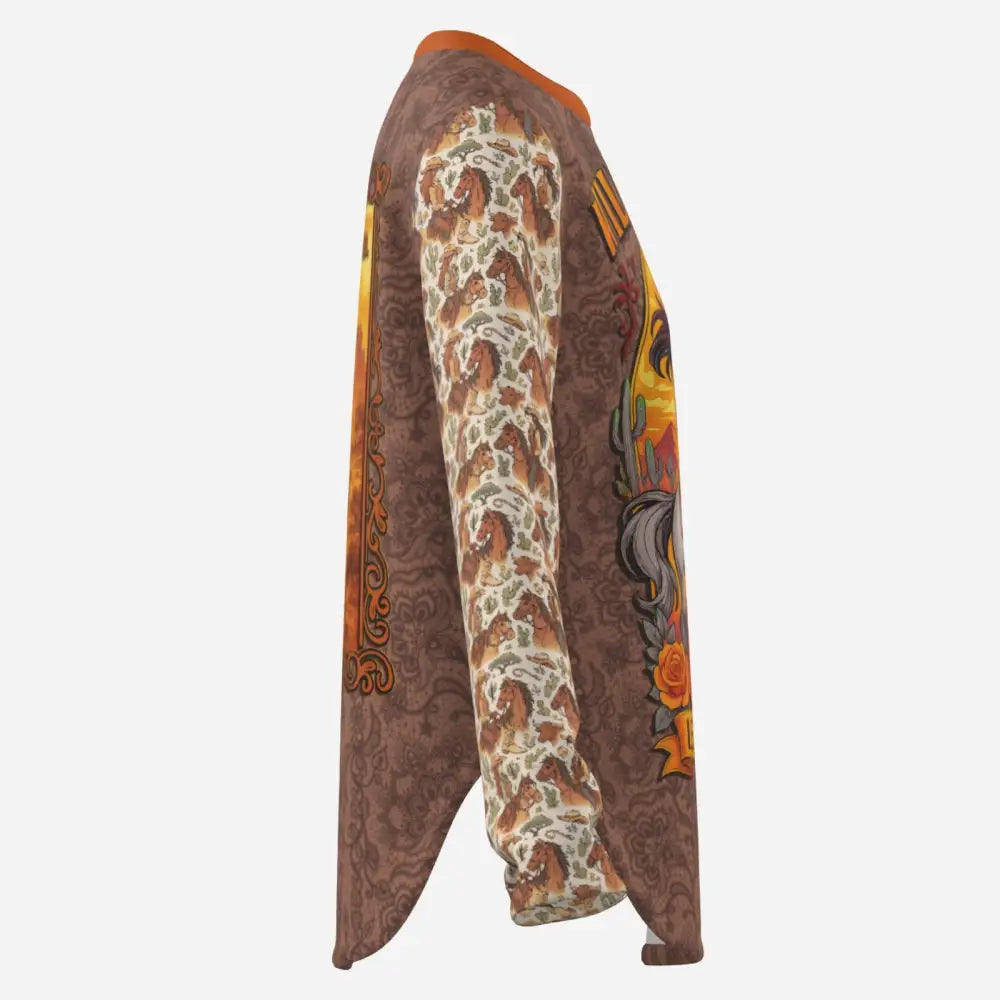 Brown patterned long-sleeved shirt from Lone Star Rider Fantasy Pegasus Sun Shirt UPF50+