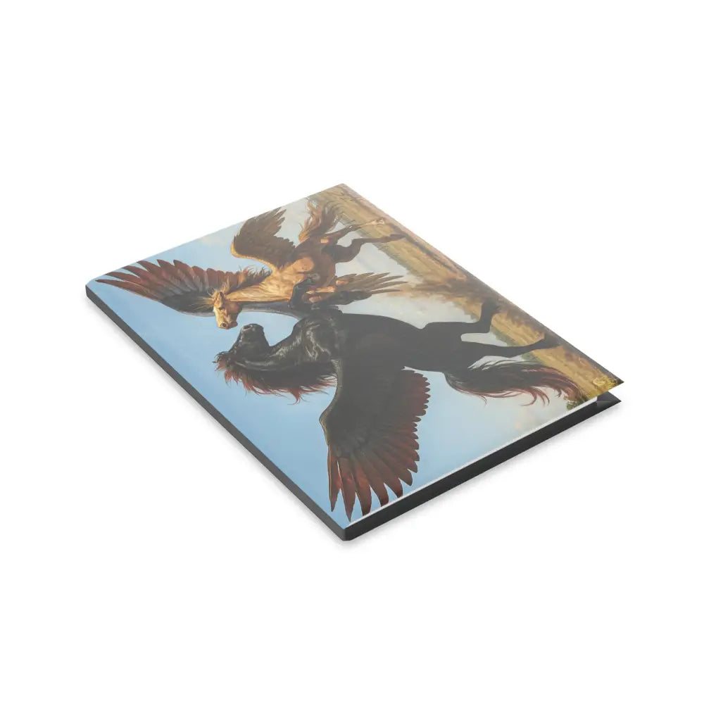 Rectangular plaque with eagle artwork on Equestrian Hardcover Notebook featuring Winged Horse Design