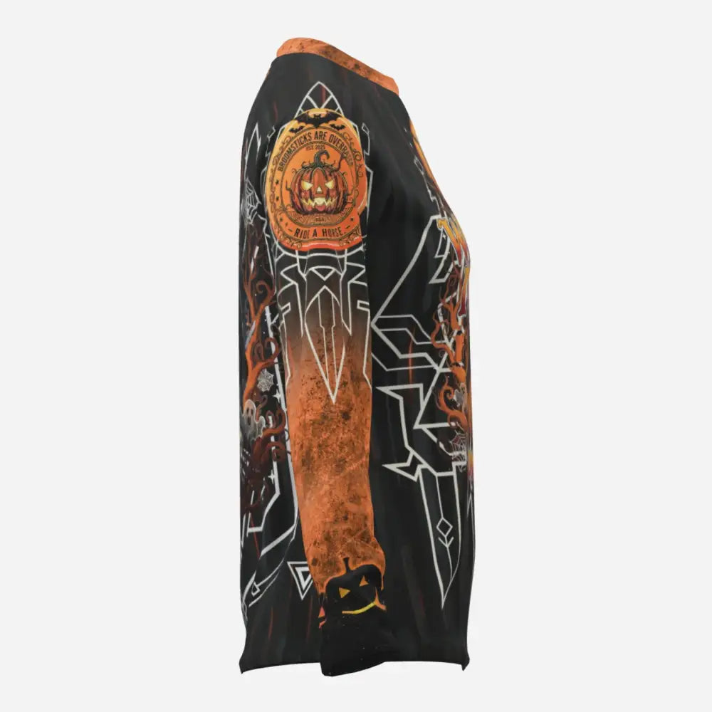 Black long-sleeved Halloween-themed Sun Shirt with orange and white graphics for Nightmare Ride