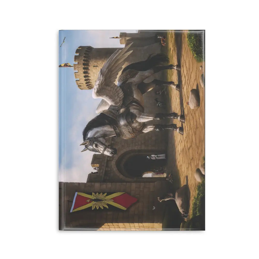 Rectangular glass magnet featuring a Pegasus and castle scene for Oso Guardian of the Keep Notebook