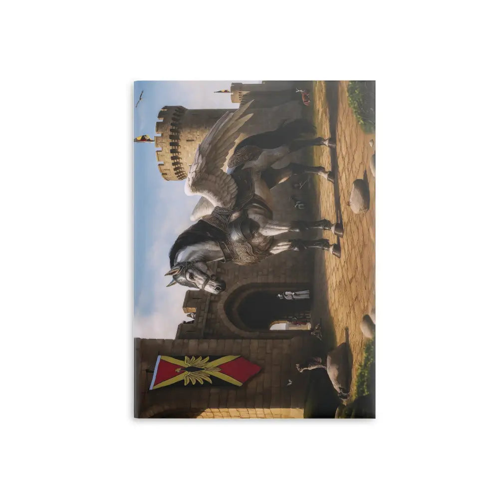 Pegasus knight castle canvas artwork on the Oso Guardian of the Keep Equestrian Notebook