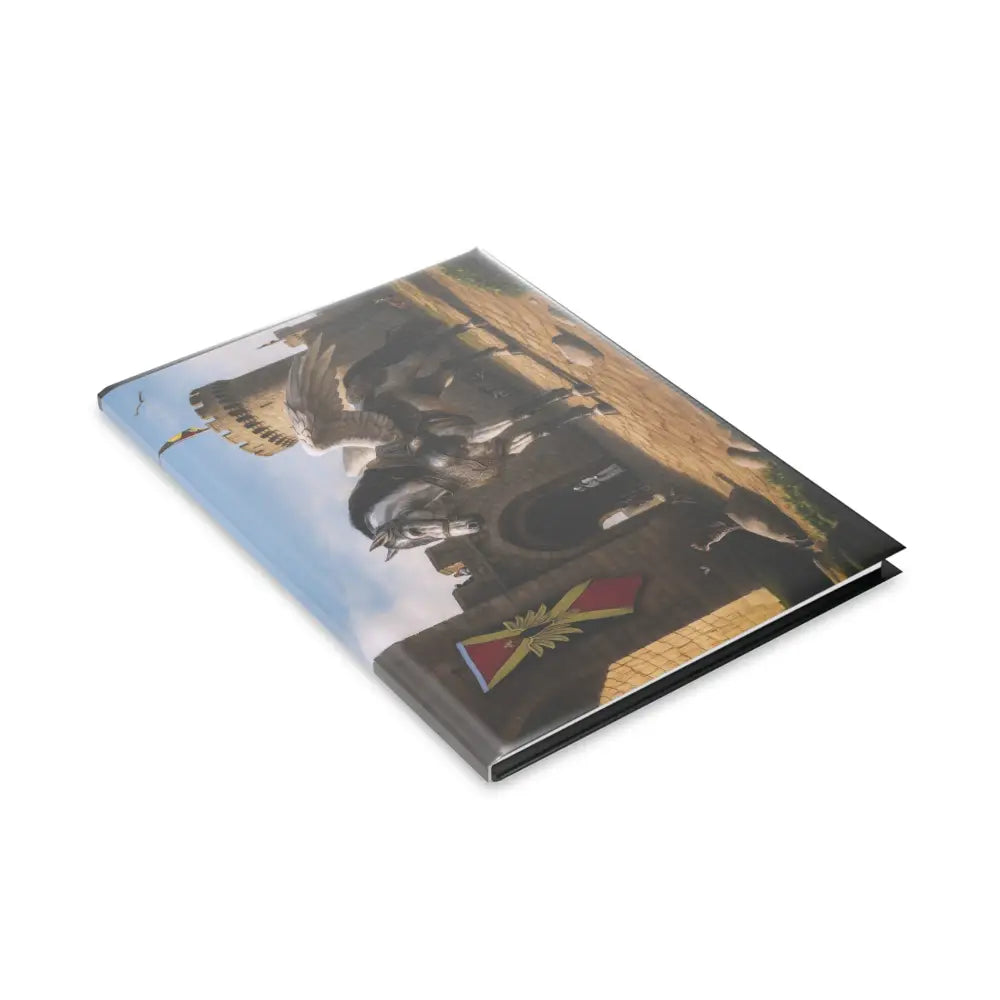 Hardcover notebook featuring a military vehicle and Winged Horse design for Oso Guardian of the Keep