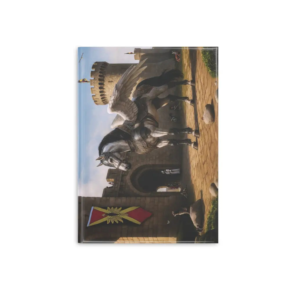 Rectangular magnet with winged horse and castle scene on Oso Guardian of the Keep Notebook