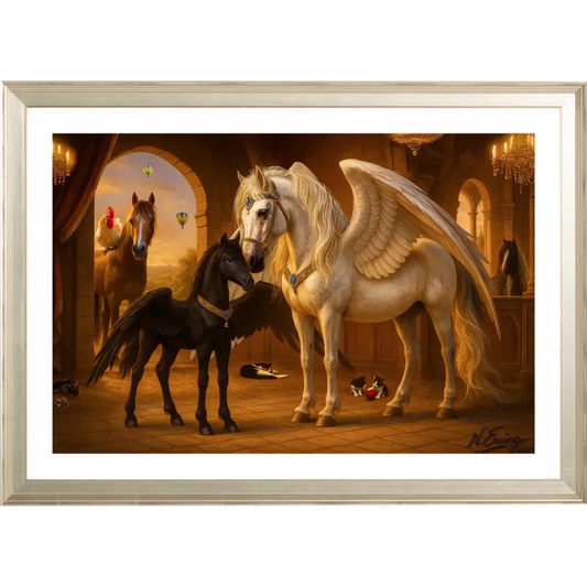 Framed fantasy horse family portrait art print Ripley & Obsidian Legacy of the Skies