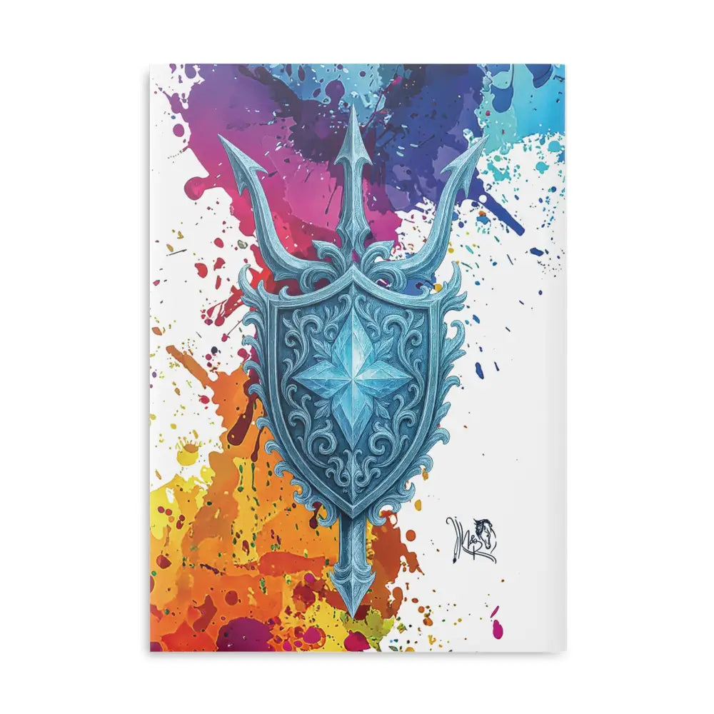 Watercolor trident and shield design on Riptide Radiance Winged Horse Hardcover Notebook
