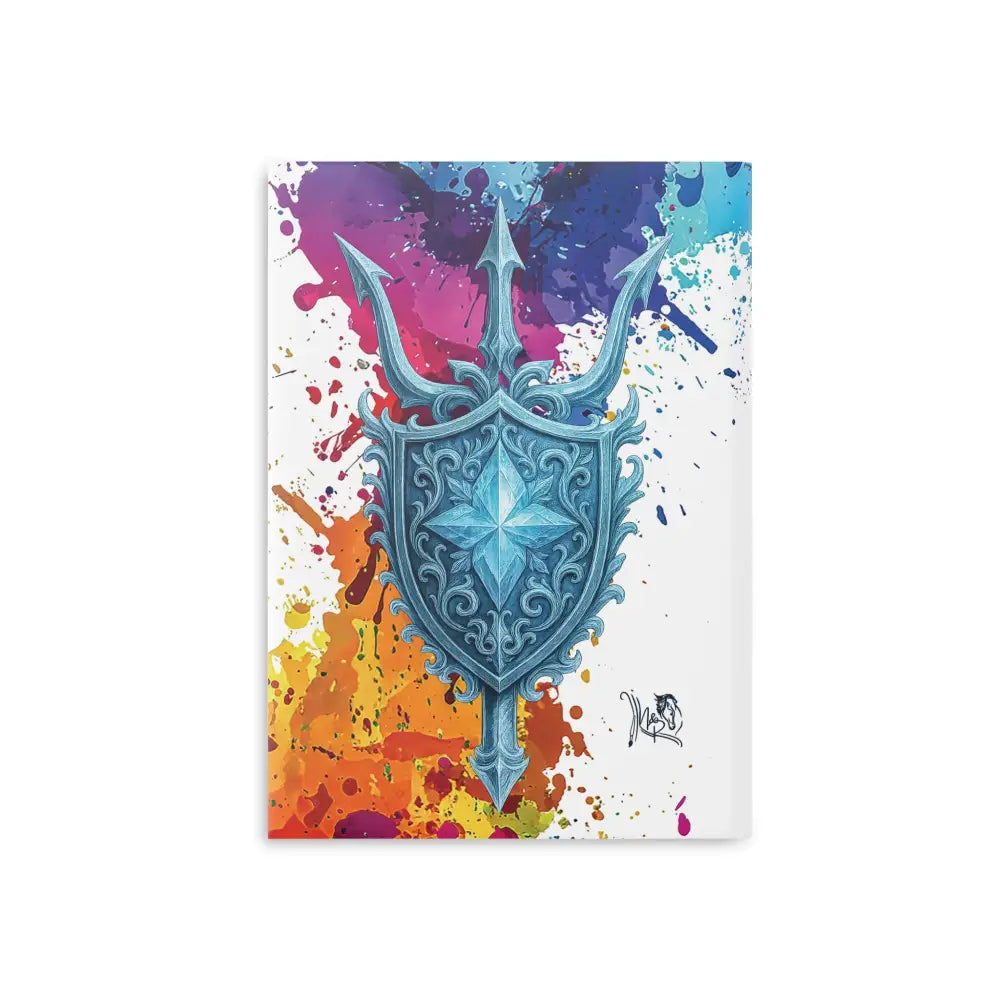 Watercolor trident shield design on Riptide Radiance Winged Horse Hardcover Notebook