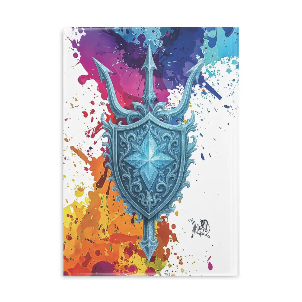 Watercolor trident shield illustration on Riptide Radiance Winged Horse Hardcover Notebook