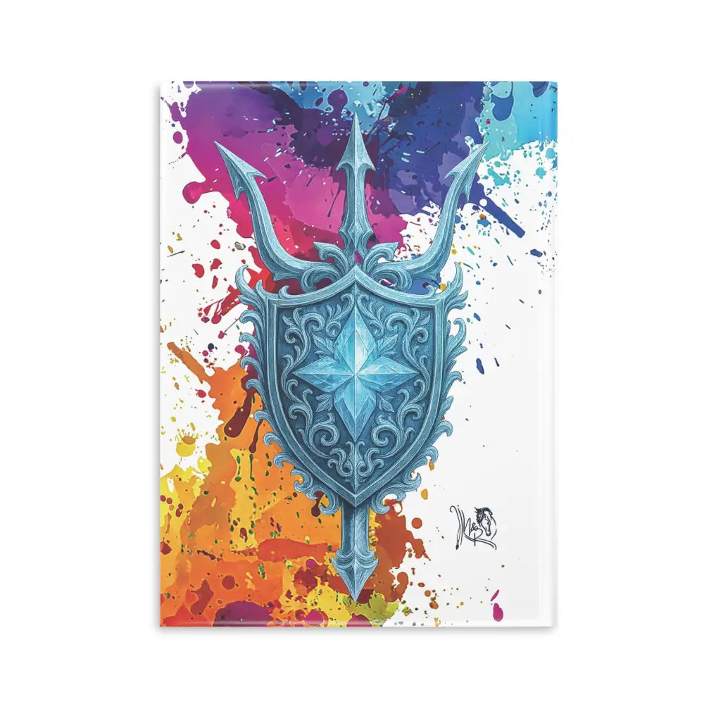 Colorful trident shield design on the Riptide Radiance Winged Horse Hardcover Notebook