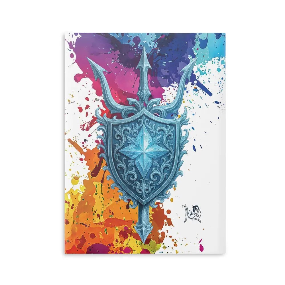 Watercolor trident shield illustration on Riptide Radiance Winged Horse Hardcover Notebook