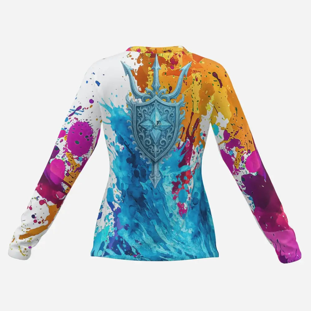 Colorful long-sleeved shirt with shield design from Riptide Radiance Fantasy Pegasus Sun Shirt UPF50+