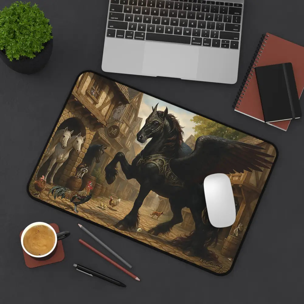 Artistic horse-themed mousepad featuring Pegasus design on The Day Obsidian Took the Town Desk Mat