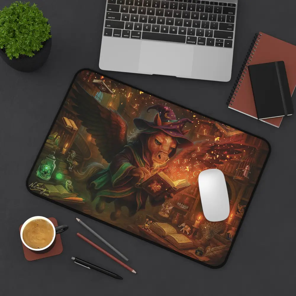 Whimsical illustrated mousepad featuring artistic Pegasus horse design for desk decor