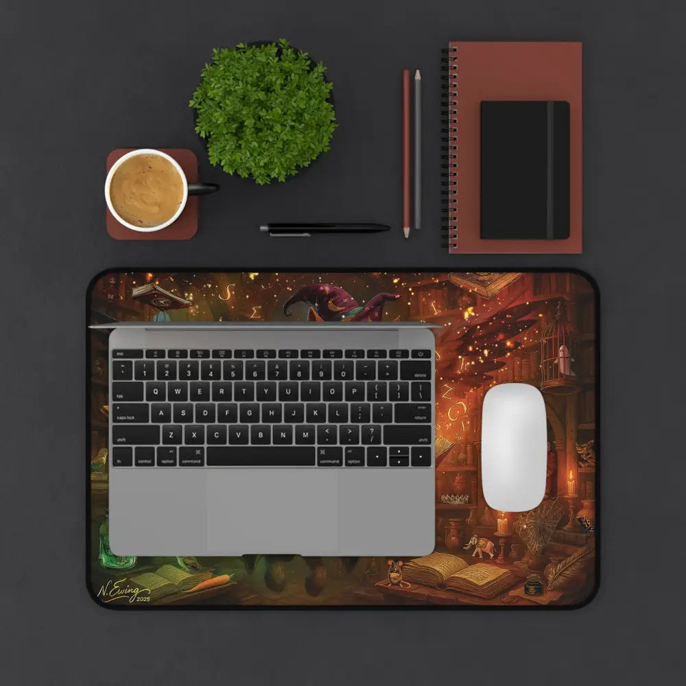 Desk setup with Laptop and accessories on The Tome the Tude and the Tiny Hands Pegasus Horse Lover Desk Mat