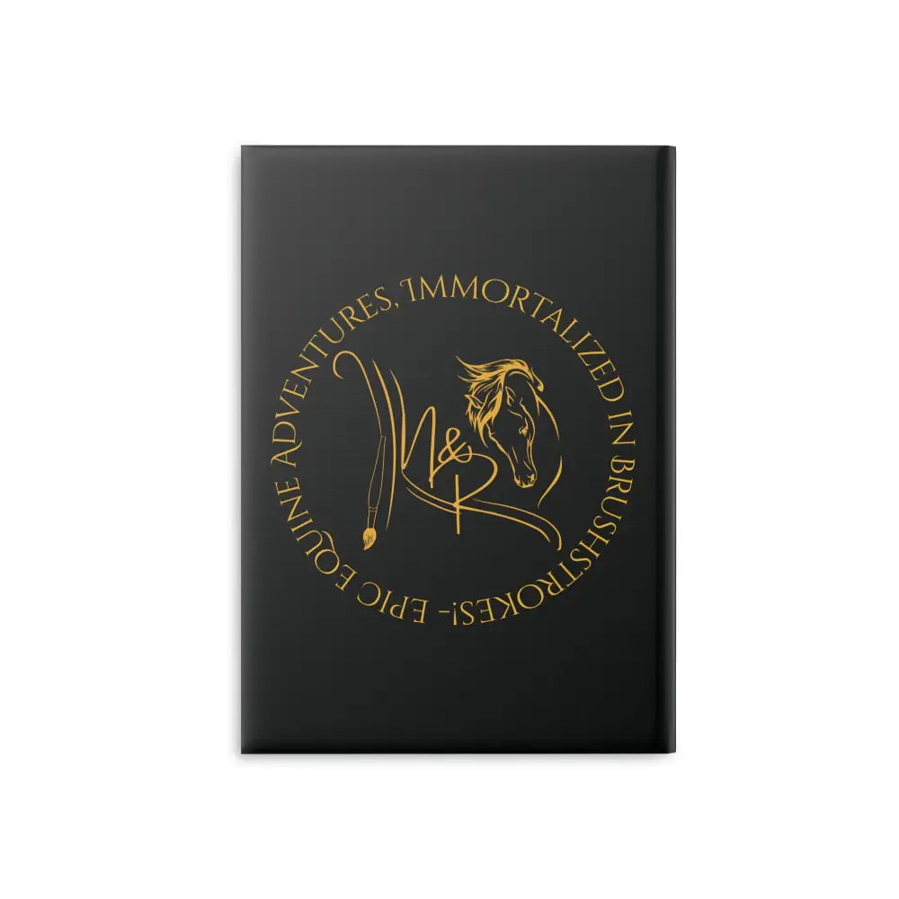 Black hardcover notebook with gold equine-themed design from The Tome the Tude and Tiny Hands