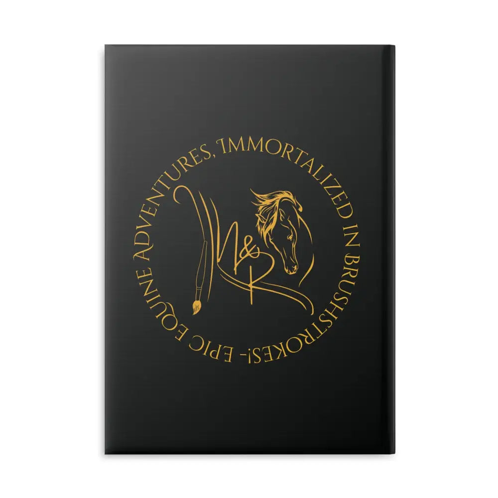 Black hardcover Notebook with a golden Wizard Pony Art logo from The Tome the Tude and the Tiny Hands