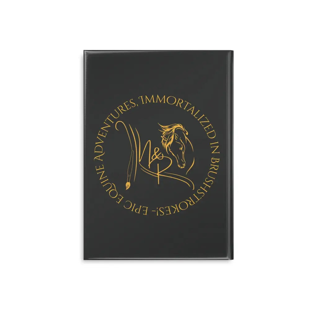 Black rectangular magnet with golden horse-themed design for Wizard Pony Art Notebook