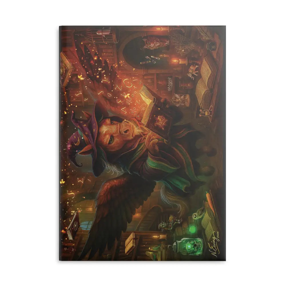 Whimsical wizarding art print on The Tome the Tude and the Tiny Hands hardcover notebook