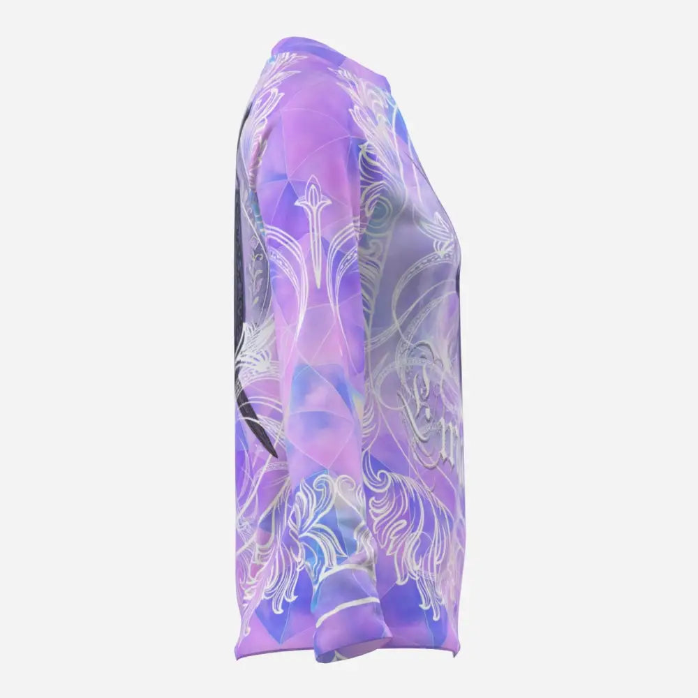 Purple patterned long-sleeved Sun Shirt with UPF50+ from Arcane Aegis Fantasy Pegasus Collection