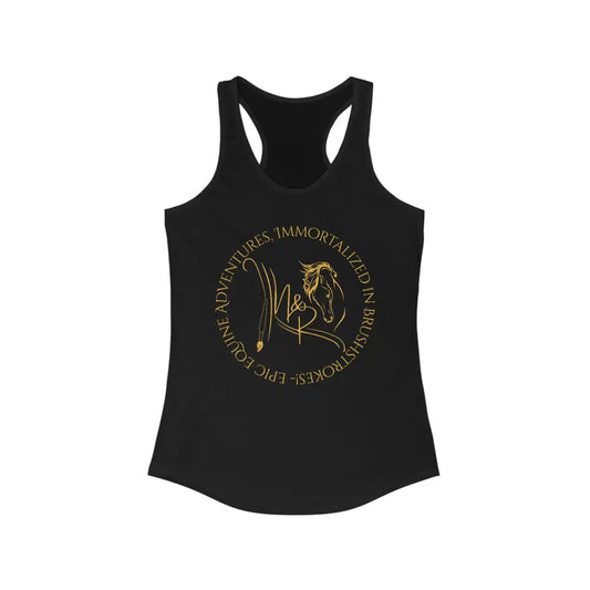 Black racerback tank top with Circle LOGO for Epic Equine Adventures for women