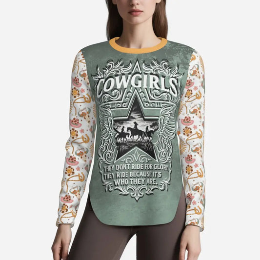 Cowgirl-themed long-sleeved sun shirt with UPF50+ from Cowgirl Creed Western Collection