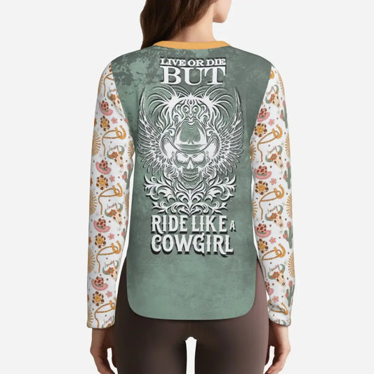 Cowgirl-themed long-sleeved shirt from Cowgirl Creed Western Cowgirl Sun Shirt UPF50+