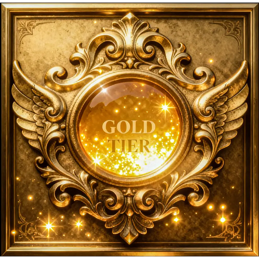 Gold Tier Emblem with Ornate Wings and Glittering Center