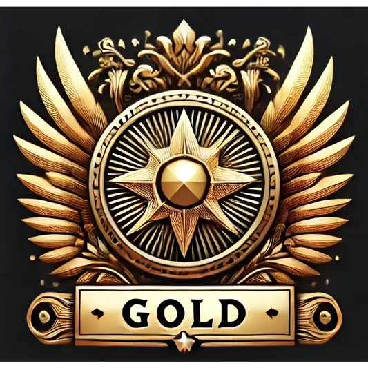 Ornate golden medal displayed on Gold Tier Legendary Equine Scene custom-made artwork
