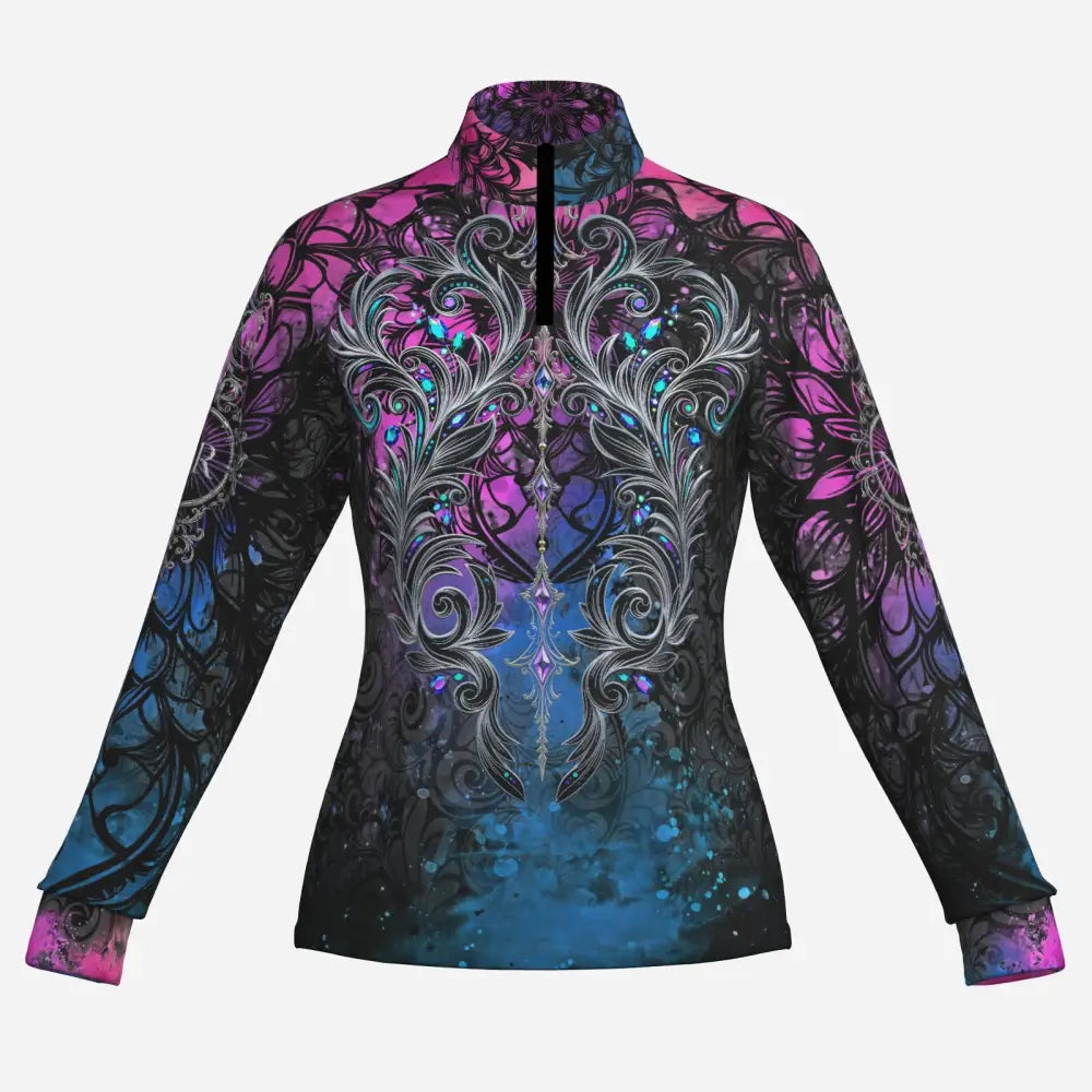 Midnight Radiance equestrian fantasy wearable art shirt by Nadine & Ripley, created for horse women, riders, barn days, trail rides, and everyday magic.