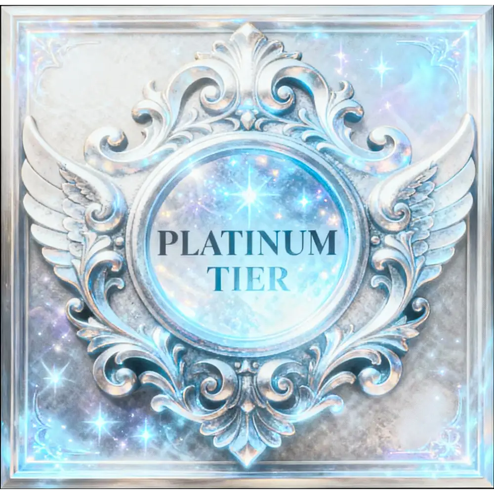 Platinum Tier Emblem with Ornate Wings and Sparkling Details