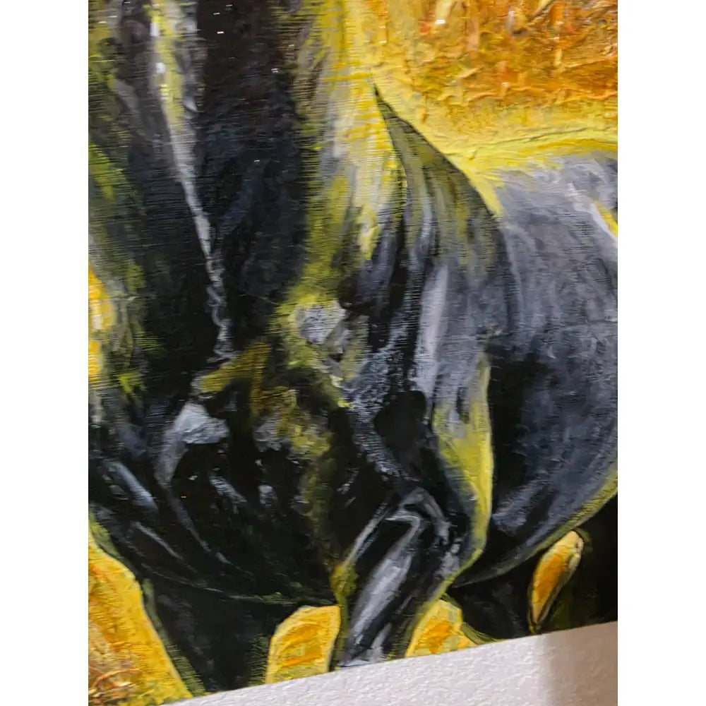 Textured canvas original acrylic horse painting pyreborne by nadine ewing with bold black and vibrant yellow brushstrokes