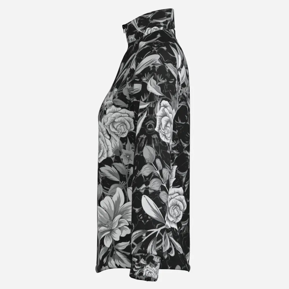 Shadow bloom performance equestrian sun shirt with monochrome floral high neck jacket in cooling fabric