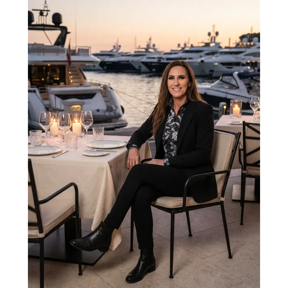 Woman seated outdoors wearing black Shadow Bloom performance equestrian sun shirt with UPF50 plus protection