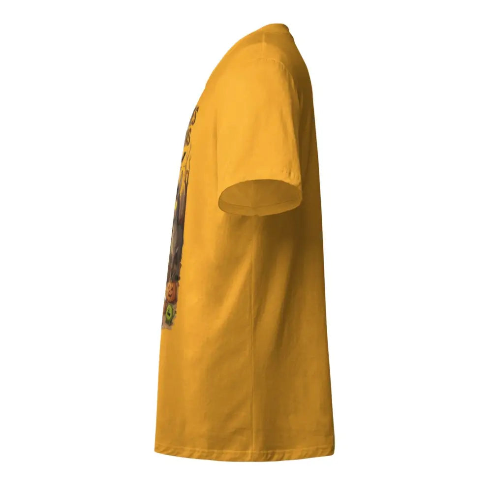 Yellow graphic T-shirt with colorful back design from Simple Print Unisex Cotton T-Shirt