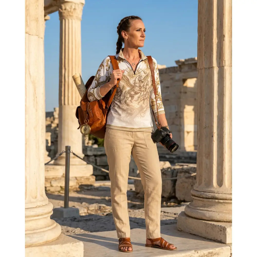 Brown leather backpack with brass compass from solis aeternum ripley signature collection wearable art accessories