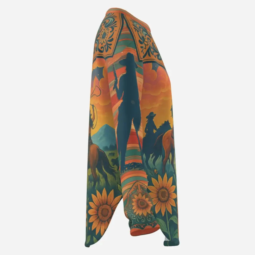 Long-sleeved Twilight Blazers Fantasy Pegasus Sun Shirt with Western cowboys horses and sunflowers