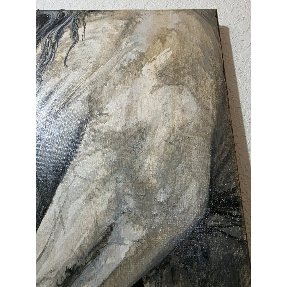 Untamed grace original acrylic painting by Nadine Ewing with textured monochromatic abstract figure in gray tones