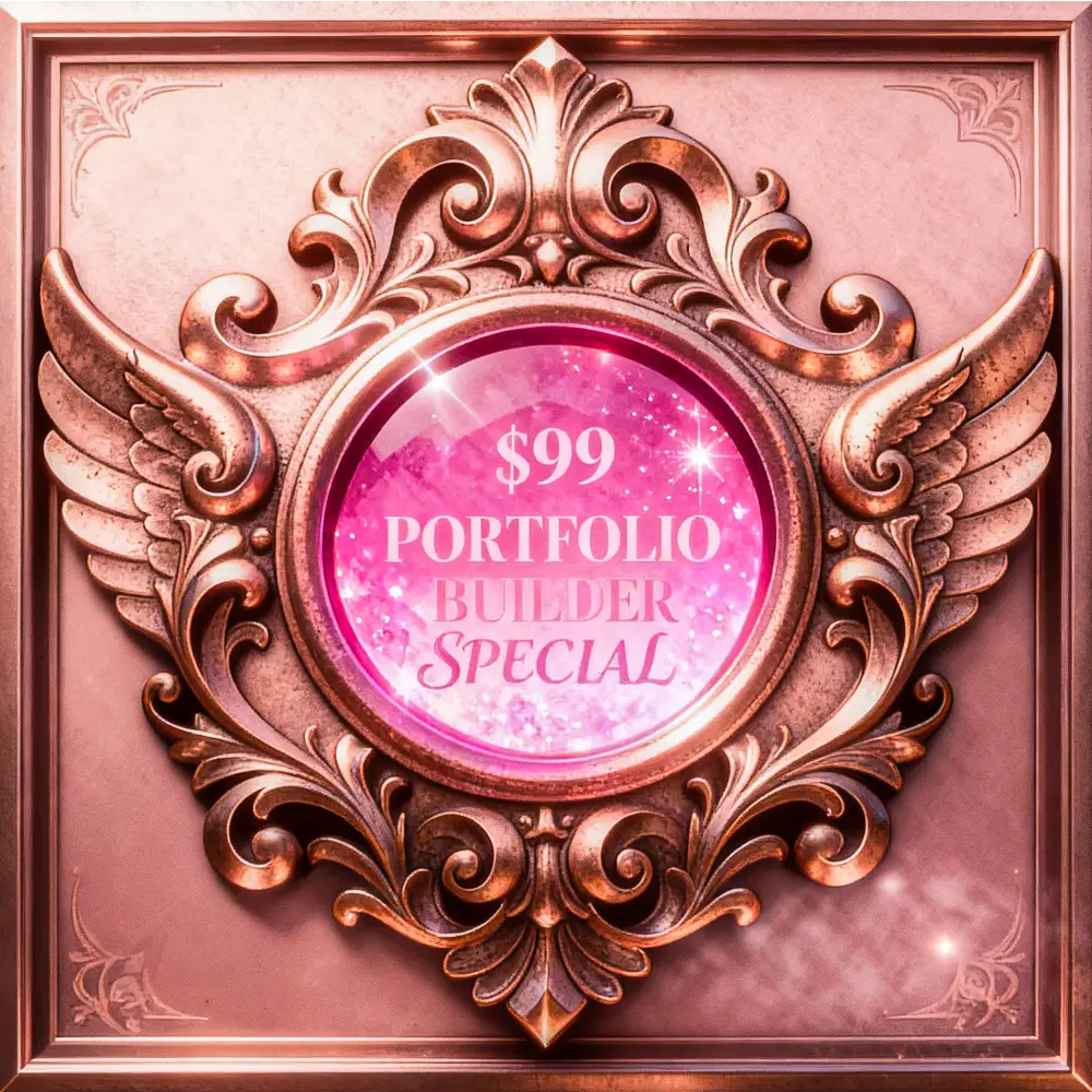 Rose gold ornate winged frame with pink gem center from Fantasy Digital Transformation