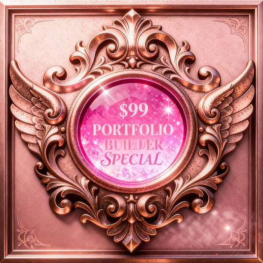 Rose gold ornate winged frame with pink gem center from Fantasy Digital Transformation